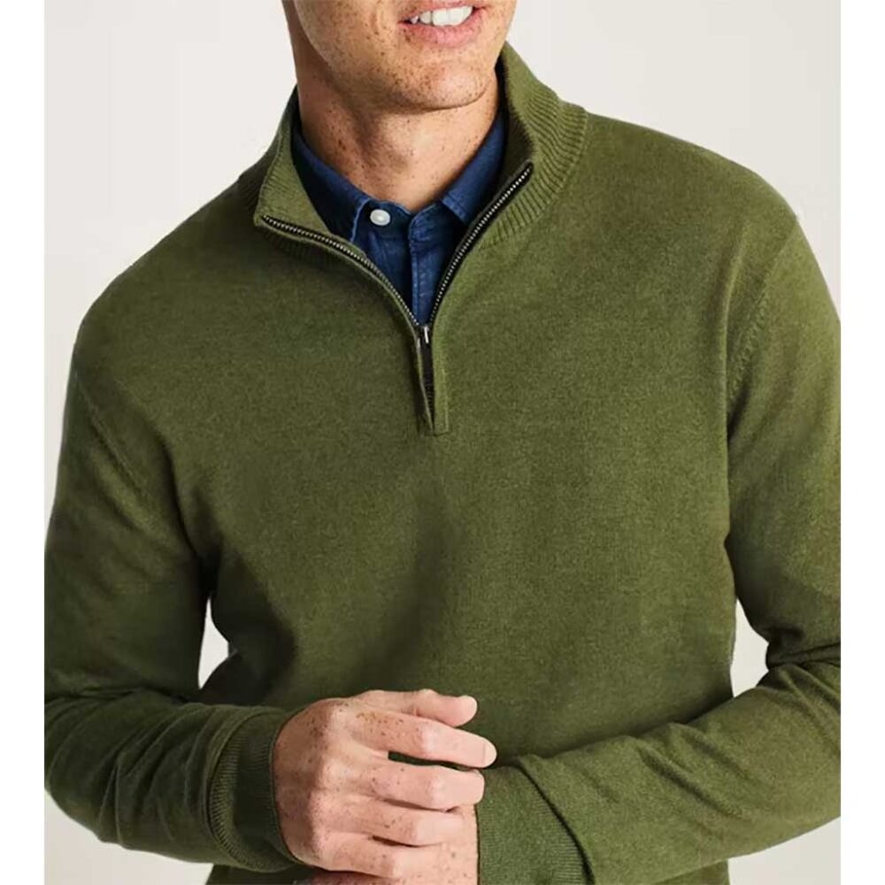 Bonobos men's washable cotton cashmere half zip olive green